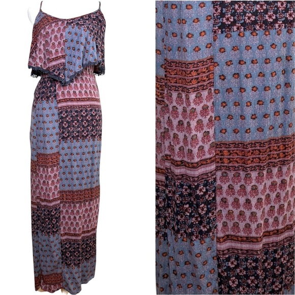 American Eagle Boho Indian Floral Print Ruffle Sleeveless Maxi Dress S - Picture 6 of 13
